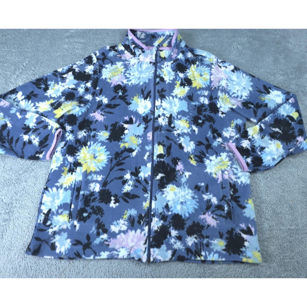 Vera Bradley Jacket Womens Large Blue Floral Fleece Full Zip Pockets Warm Cozy